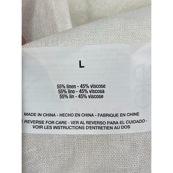 Nine West White Linen Blend Peasant Blouse With Elastic Cuffs & Tie Neck Size L - Picture 8 of 13